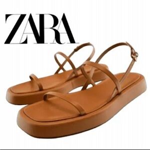 Zara Leather mini-flatform sandals- caramel- size 39 (8)